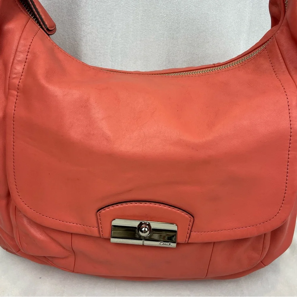Coach Kristin F22309 Coral Pink Large Smooth Soft Leather Hobo Shoulder Bag - Picture 4 of 12